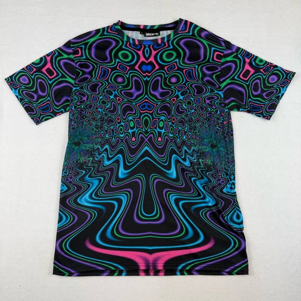 iEDM Fractal T-Shirt Mens Large Multi Color Excellent Trippy Rave Festival Tee